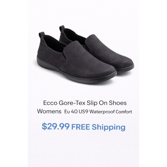 Ecco Other - ECCO Gore Tex Slip On Shoes Womens 9 EU 40 Black Waterproof Comfort Walking
